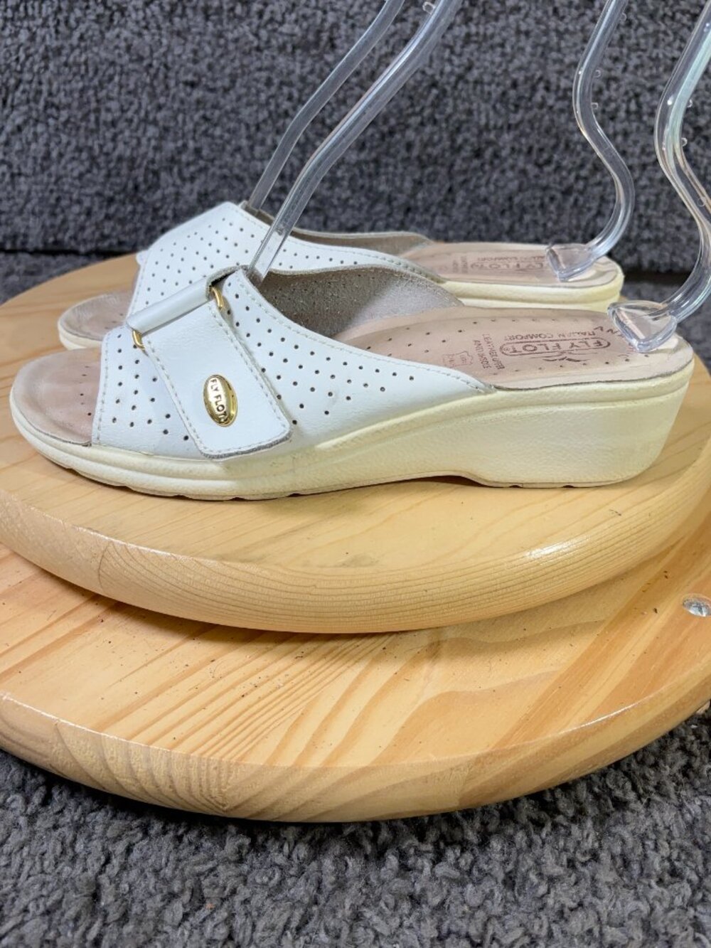 Fly Flot Sandals Womens Sz 7.5 White Leather Wedge Heel Slide Shoe Made in Italy